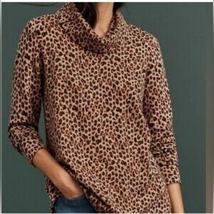 JJill Brown Leopard Cowl Neck Sweater.     Size-Small. Classic Casual Chic